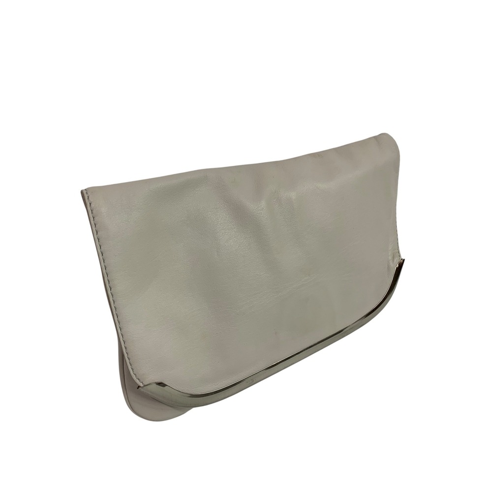 Banana Republic Gray Leather Clutch Purse Silvertone Trim Magnetic Closure